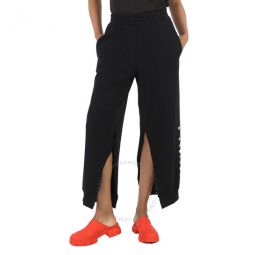Ladies Black Logo-Print Cotton Track Pants, Size X-Small