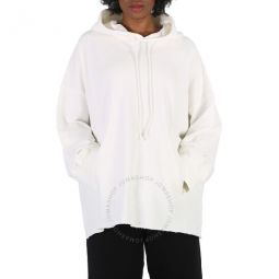Ladies Off White Oversize Fit Cotton Hoodie, Size Small