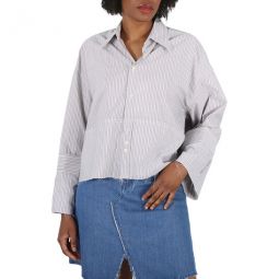 Ladies Striped Cotton Cropped Shirt, Brand Size 36 (US Size 2)
