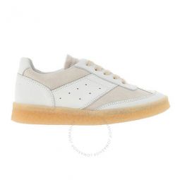 Ladies White / Silver Birch Panelled Low-Top Sneakers, Brand Size 36 ( US Size 6 )