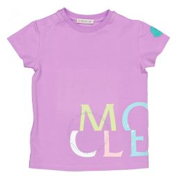 Kids Pastel Purple Cotton Logo Print Short Sleeve T-Shirt, Size 2A
