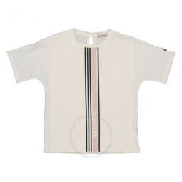 Kids White Stripe Cotton Logo Print T-Shirt, Size 4Y