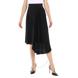 Ladies Black Asymmetric Pleated Skirt, Brand Size 38 (US Size 6)