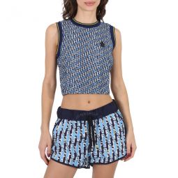 Ladies Bright Blue Abstract-Pattern Cropped Tank Top, Size Small
