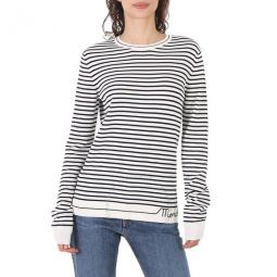 Ladies Logo-Embroidered Horizontal Stripe Sweater, Size Medium