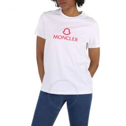 Ladies White Logo Print Short Sleeve Cotton T-shirt, Size X-Large