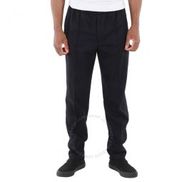Mens Black Elastic-Waist Flannel Trousers, Brand Size 50 (Large)