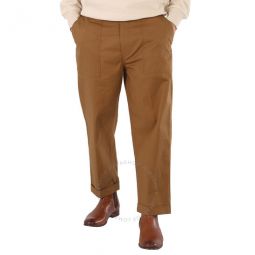Mens Brown Cotton Poplin Wide-Leg Pants, Brand Size 48 (Waist Size 32)