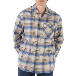 Mens Checked Logo-Print Cotton Shirt, Size Large