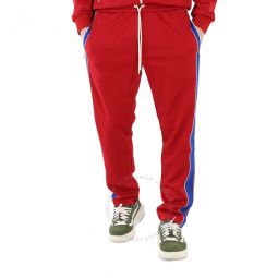 Mens Dark Red Striped Drawstring Sweatpants, Size Medium