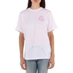Mens Logo Patch White Cotton T-shirt, Size X-Large