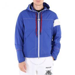 Mens Medium Blue Fujio Logo-Patch Hooded Jacket, Brand Size 5 (XX-Large)
