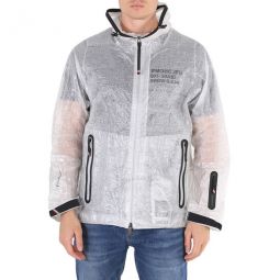 Mens White Day-Namic Crinkled-Shell Hooded Rain Jacket, Brand Size 3 (Large)