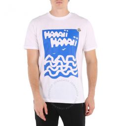 Mens White Hawaii Motif Cotton T-shirt, Size X-Large