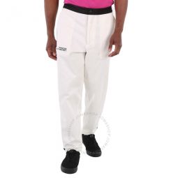 Mens White Logo Embroidered Cotton Tapered Trousers, Brand Size 52 (US Size 36)