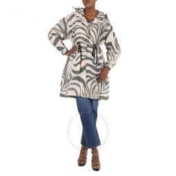 Zebra-print Achird Long Parka Coat, Brand Size 1 (Small)