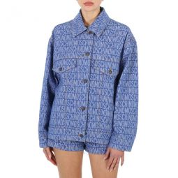 Ladies Fantasy Print Blue All-Over Logo Denim Jacket, Brand Size 38 (US Size 4)