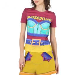 Ladies Multicolor Trompe L Oeil Regular T-Shirt, Brand Size 36 (US Size 2)