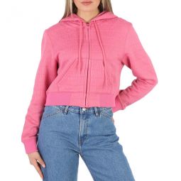 Ladies Pink All-Over Logo Short Sweatshirt, Brand Size 38 (US Size 4)