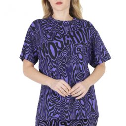 Purple Oversized Moire Effect Zebra-Print Cotton T-Shirt, Size X-Small