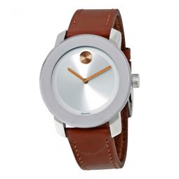 Bold Silver Dial Cognac Leather Ladies Watch