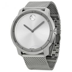Bold Silver Dial Stainless Steel Mesh Mens Watch