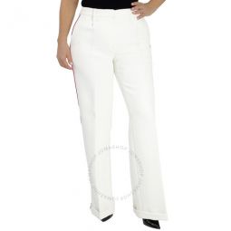 Contrasting Trim Tailored Trousers in White, Brand Size 40 (US Size 8)