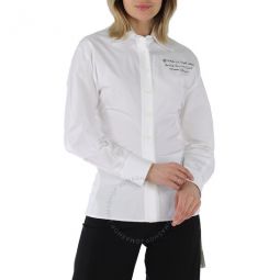 Draped-Detail Long-Sleeved Shirt in White Black, Brand Size 42 (US Size 8)