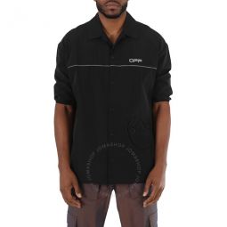 Mens Short-sleeve Track Button Shirt In Black, Size X-Small