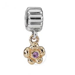 Sterling Silver with 14K Gold and Pink Sapphire Flower Dangle -