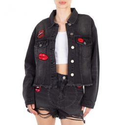 Ladies Black Limousine Kiss Denim Jacket, Brand Size 38 (X-Small)