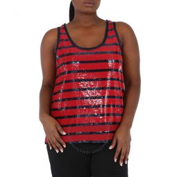 Ladies Sequined Striped Tech Fabric Tank Top, Size Large