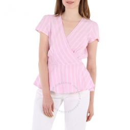 Ladies Striped Linen Wrap Blouse, Size X-Small