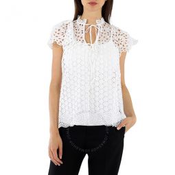 White Broderie Anglaise Blouse, Size Medium