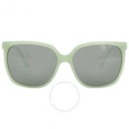 Light Olive/Silver Mirror Square Ladies Sunglasses