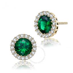 Elegant 14K Gold Plated Eemrald Green Cubic Zirconia Round Earrings