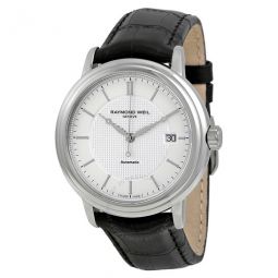 Maestro Automatic Silver Dial Black Leather Mens Watch