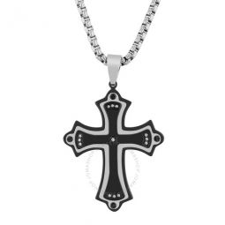 .07CTW Diamond Stainless Steel With Black and White Finish Mens Cross Pendant