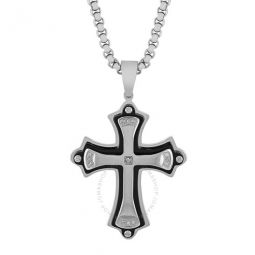 .07CTW Diamond Stainless Steel With White and Black Finish Mens Cross Pendant