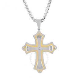 .07CTW Diamond Stainless Steel With White and Yellow Finish Mens Cross Pendant
