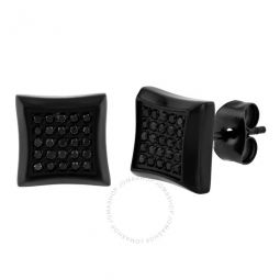 1/4CTW Black Diamond Stainless Steel With Black Finish Mens Square Stud Earrings
