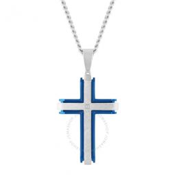 Diamond Accent Stainless Steel with Blue Finish Cross Pendant