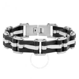 Stainless Steel Black & White Bar Men's Link Bracelet