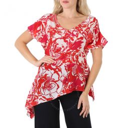 Ladies Rose-Print Silk Top, Brand Size 38 (US Size 4)