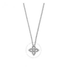 18K White Gold Small Princess Flower Diamond Necklace -
