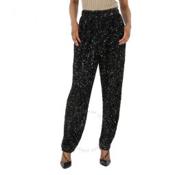 Ladies Black Sequin High-Waisted Trousers, Brand Size 36 (US Size 2)
