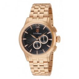 Black Dial Rose Gold PVD Stainless Steel Mens Watch