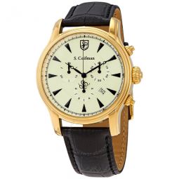 Chronograph Champagne Dial Black Leather Mens Watch