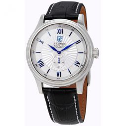 Silver Dial Black Leather Mens Watch