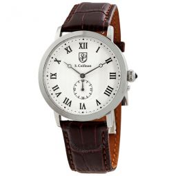 White Dial Brown Leather Mens Watch